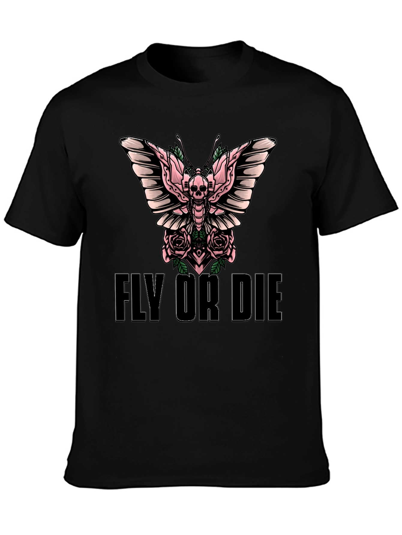 Fly or Die Skull Butterfly Graphic T-Shirt
