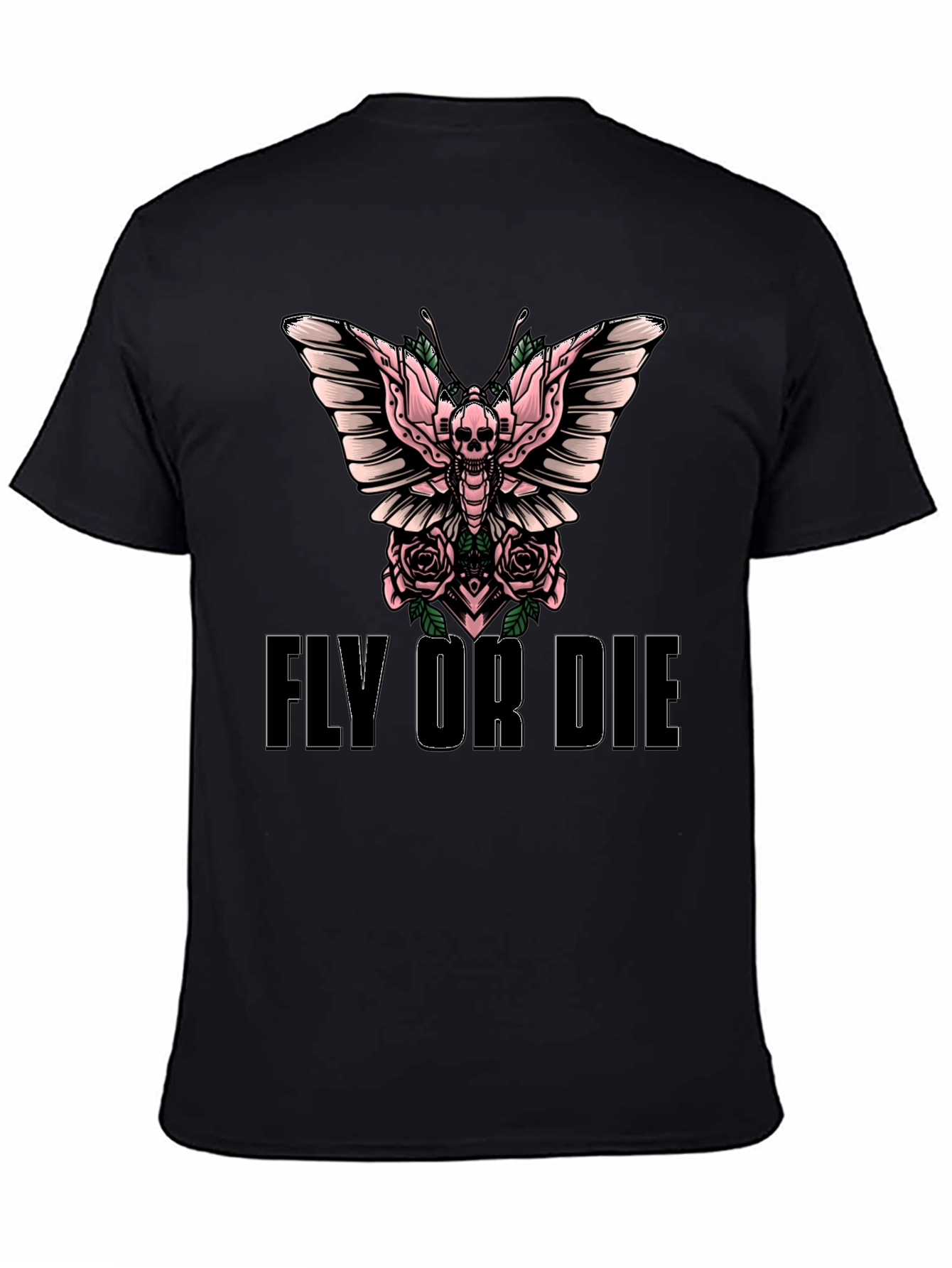 Fly or Die Skull Butterfly Graphic T-Shirt