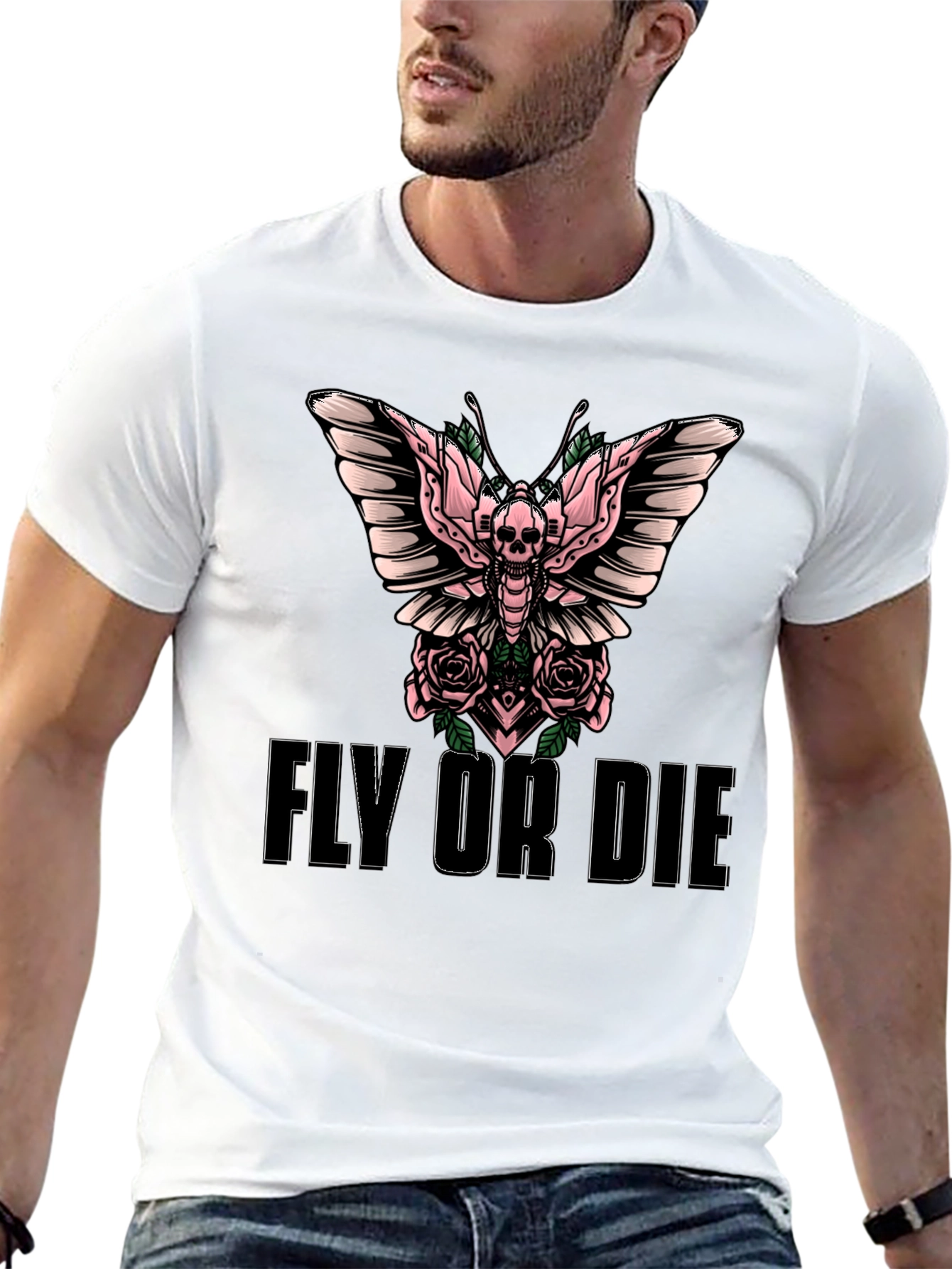 Fly or Die Skull Butterfly Graphic T-Shirt