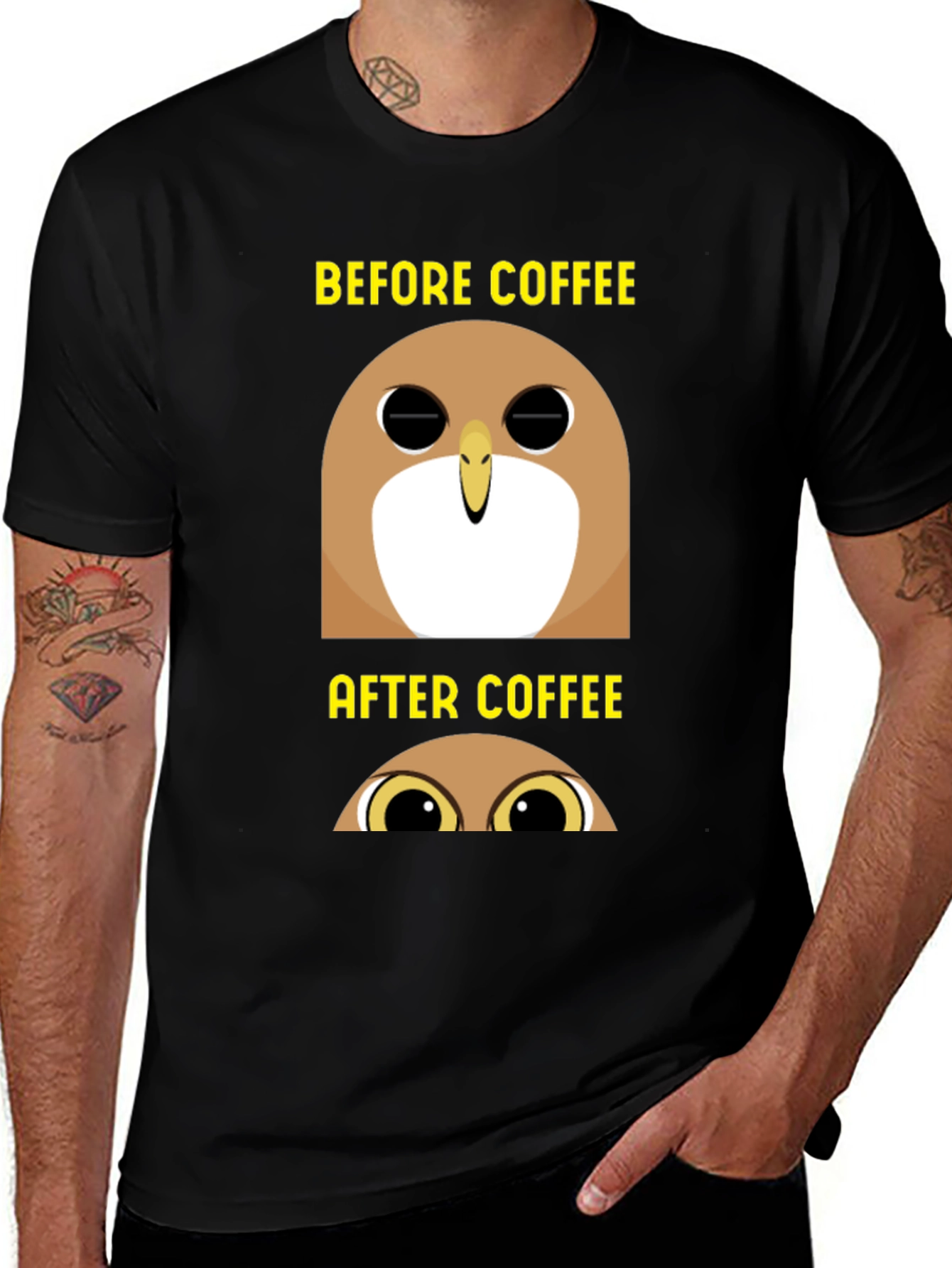 Before & After Coffee Owl T-Shirt - Black
