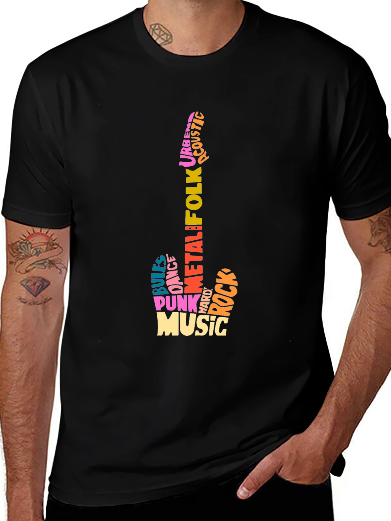 Music Genre Guitar Word Art T-Shirt