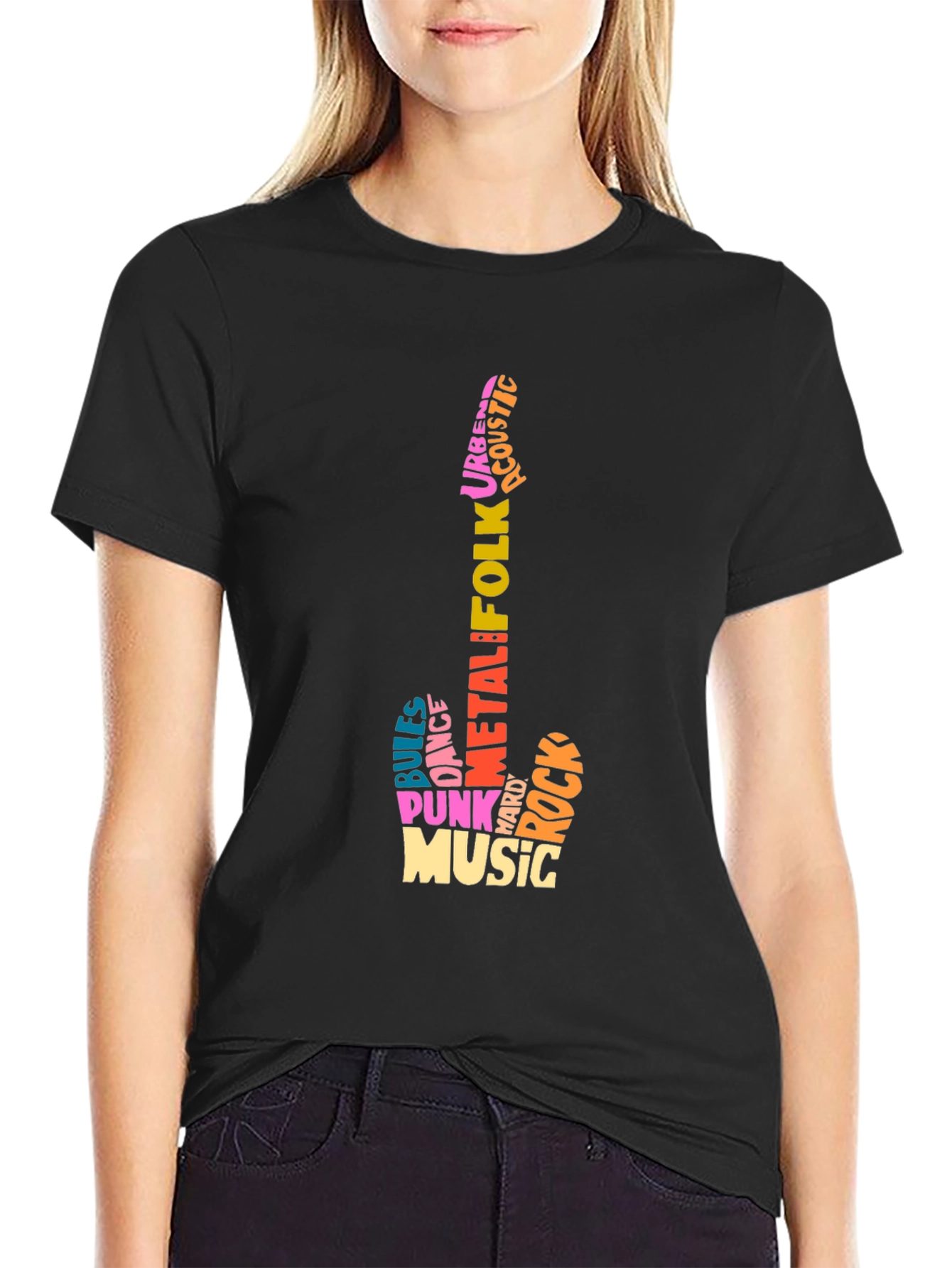 Music Genre Guitar Word Art T-Shirt