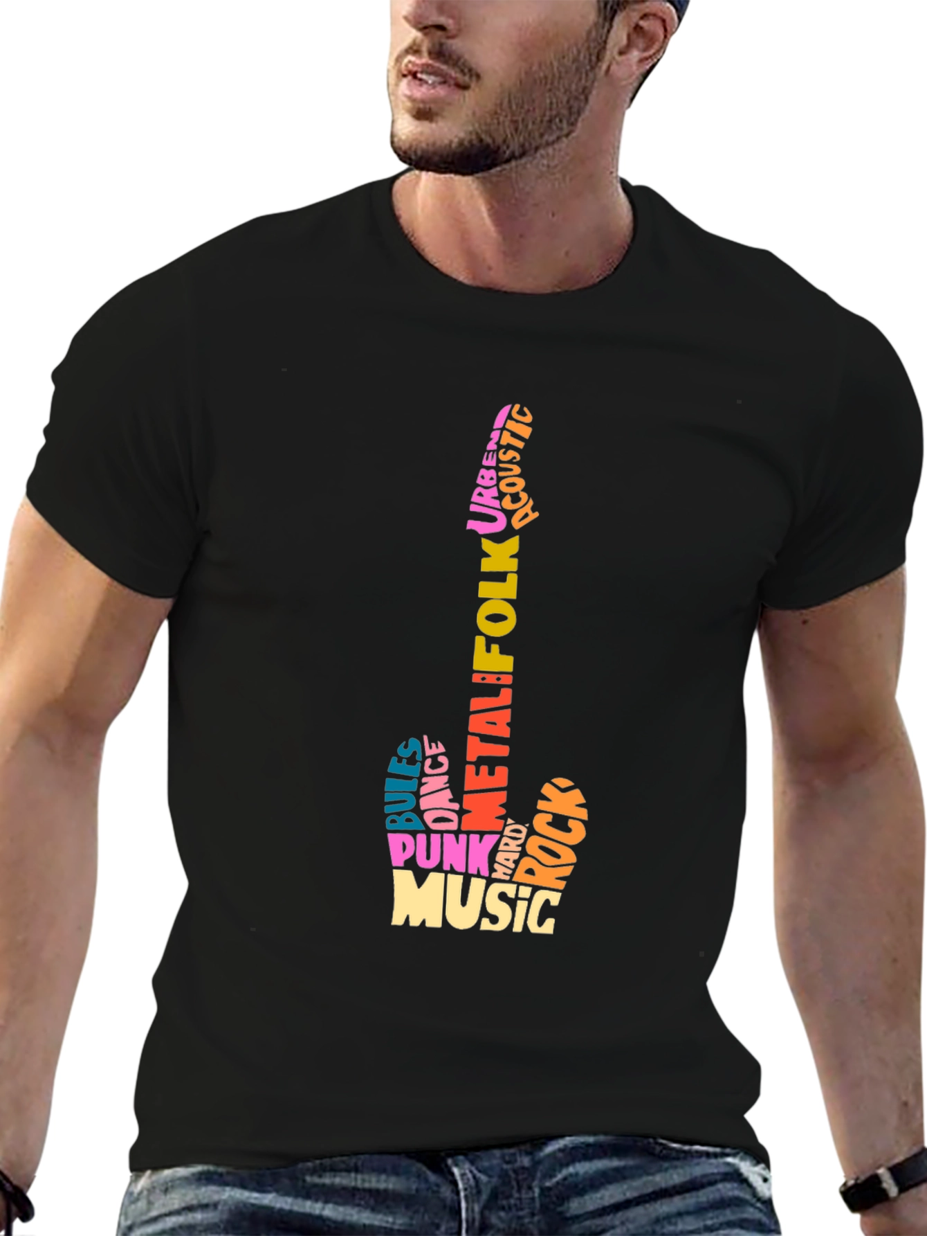 Music Genre Guitar Word Art T-Shirt