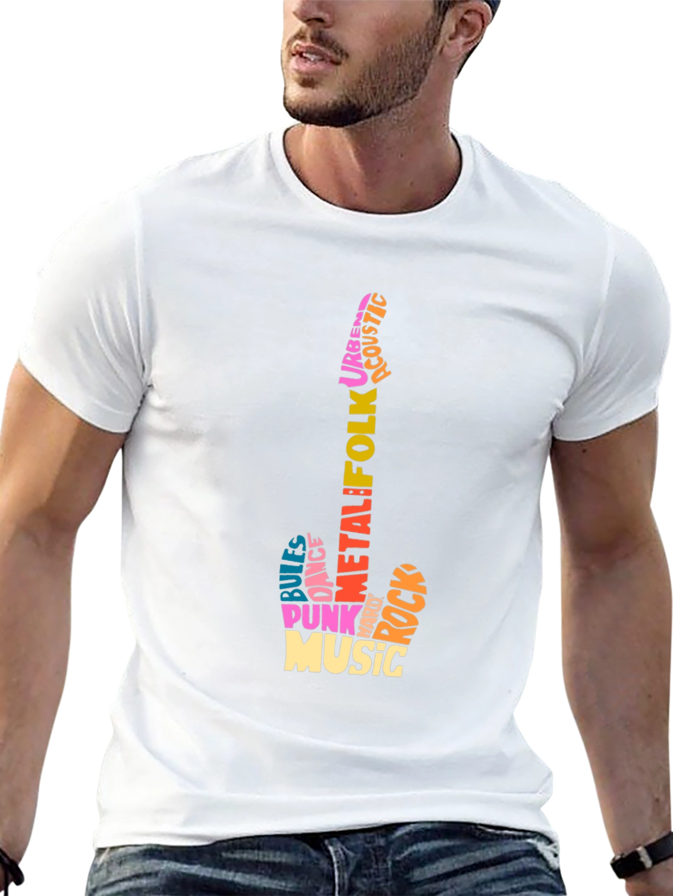 Music Genre Guitar Word Art T-Shirt