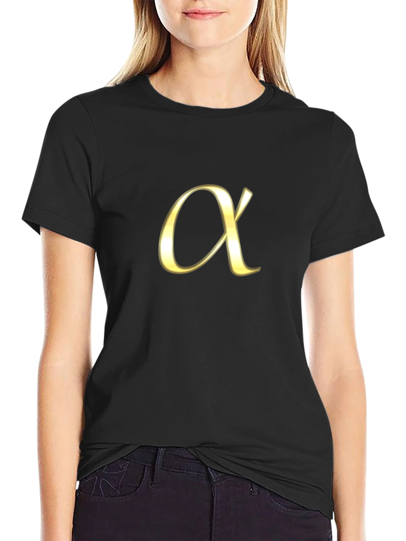 Alpha Symbol Graphic Tee - Black Cotton Casual Shirt