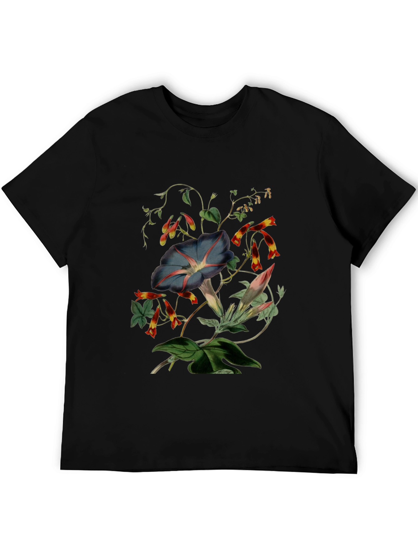 Floral Botanical Print Black T-Shirt