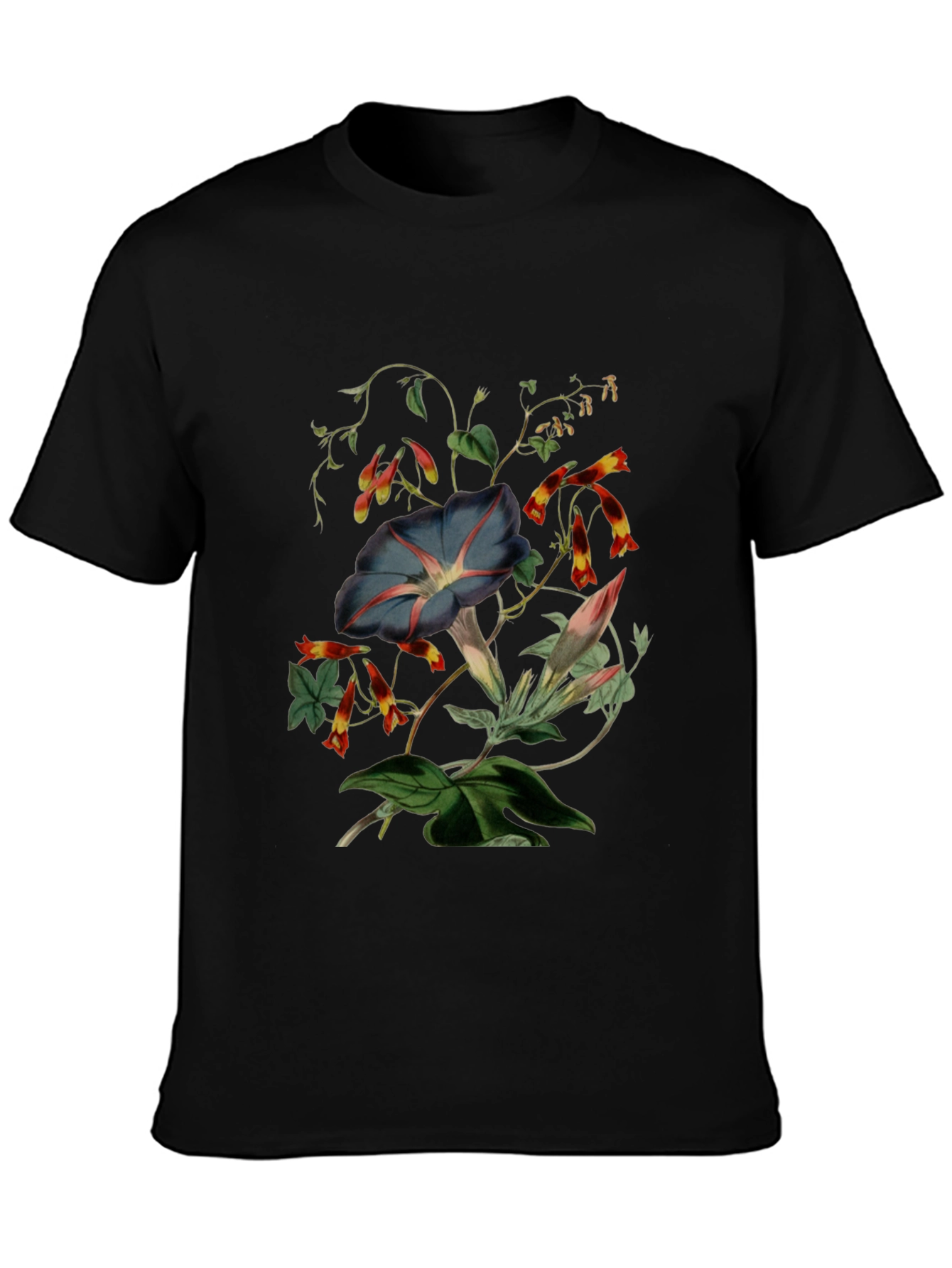 Floral Botanical Print Black T-Shirt