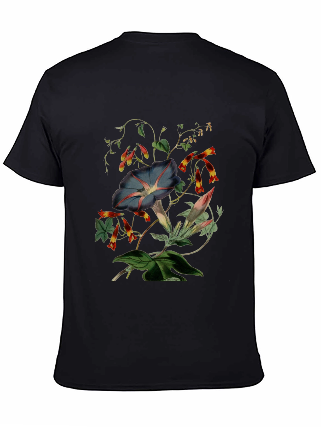 Floral Botanical Print Black T-Shirt