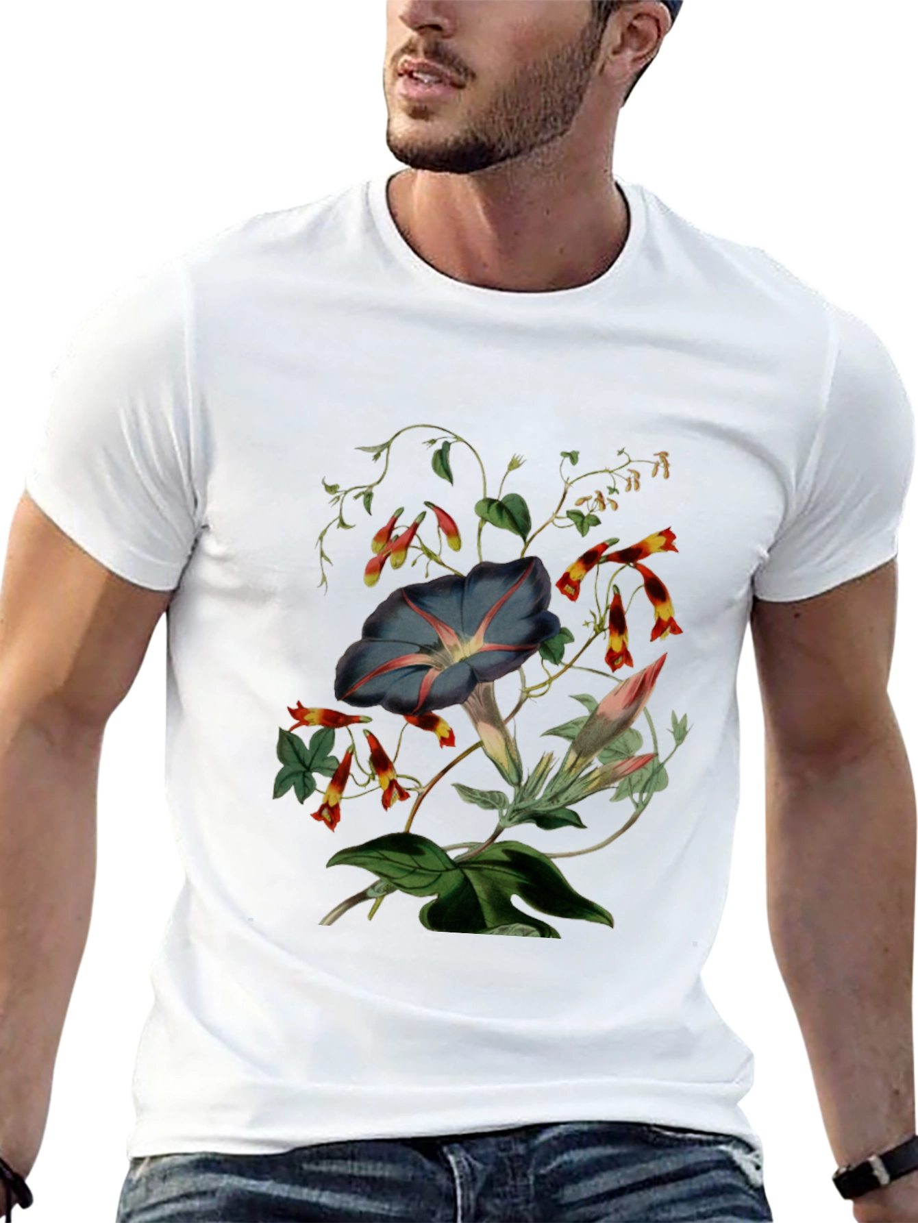 Floral Botanical Print Black T-Shirt