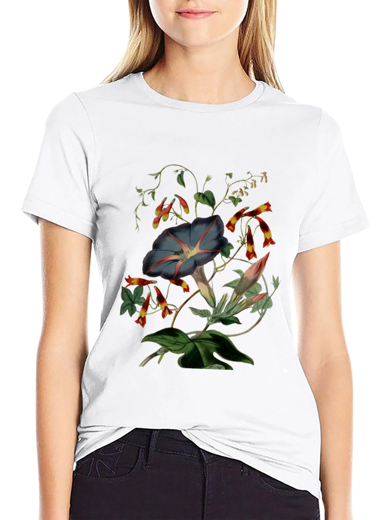 Floral Botanical Print Black T-Shirt