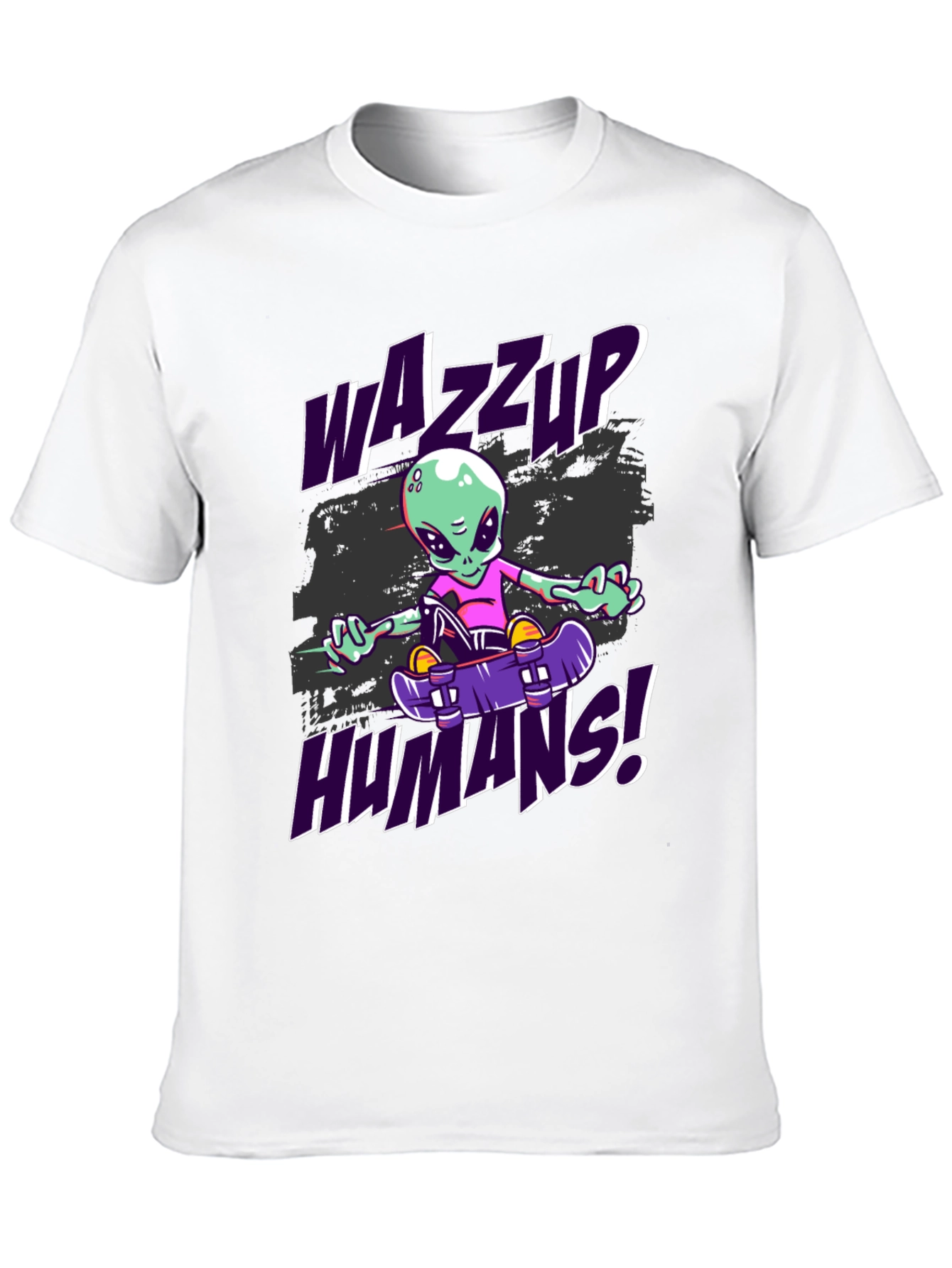 Wazzup Humans Alien Skateboard Graphic T-Shirt