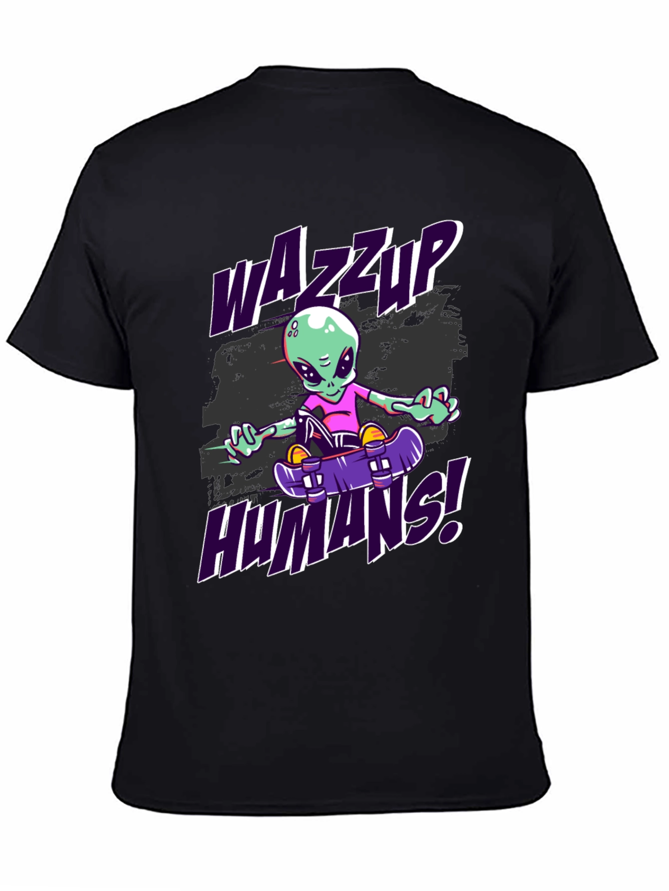 Wazzup Humans Alien Skateboard Graphic T-Shirt