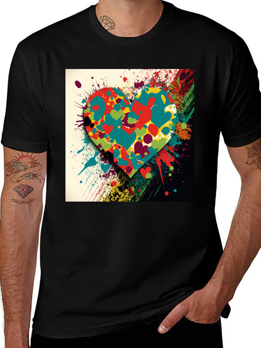 Colorful Heart Splatter Graphic T-Shirt