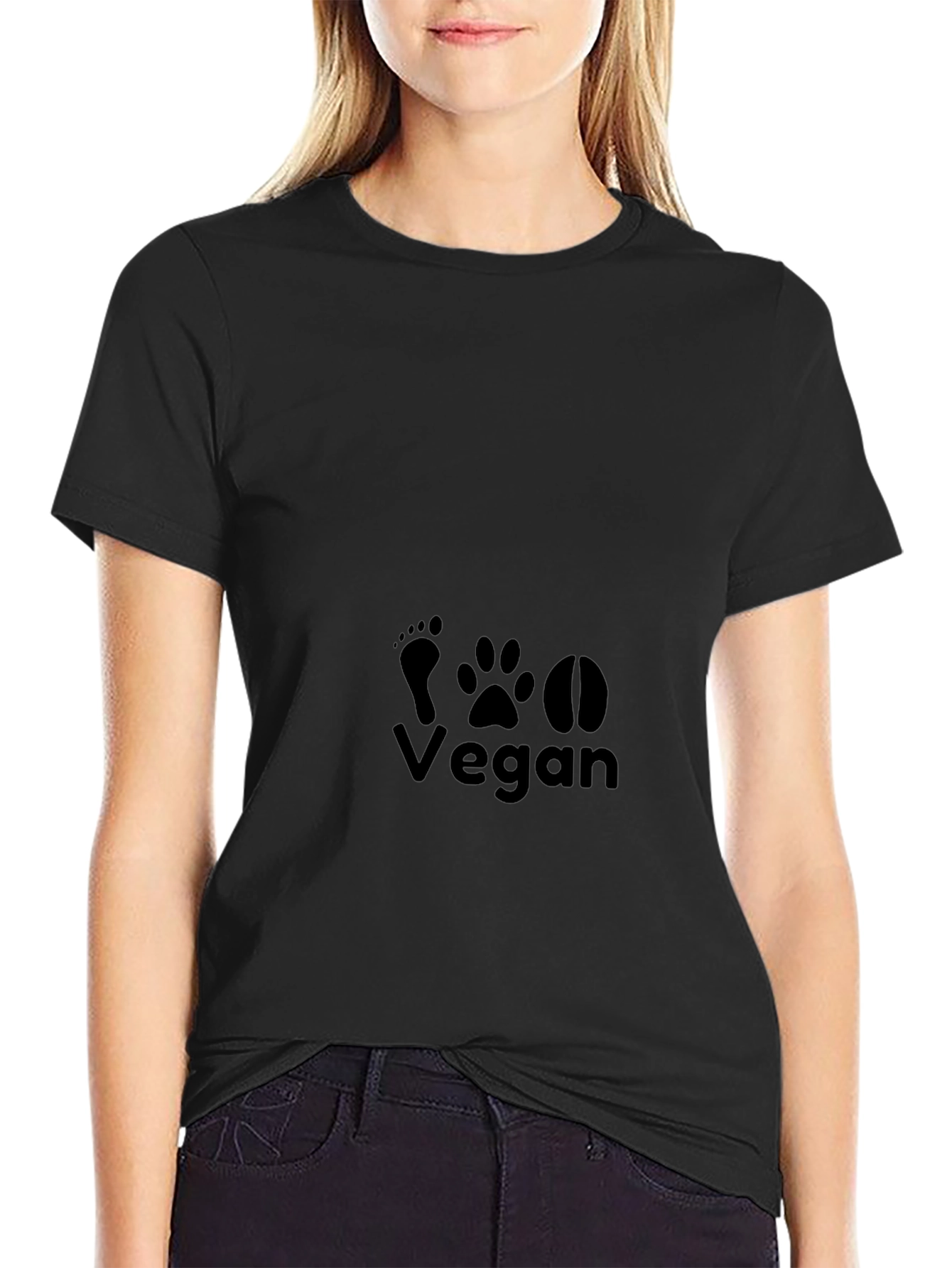Vegan T-Shirt with Footprint Graphics - Unisex Black Tee