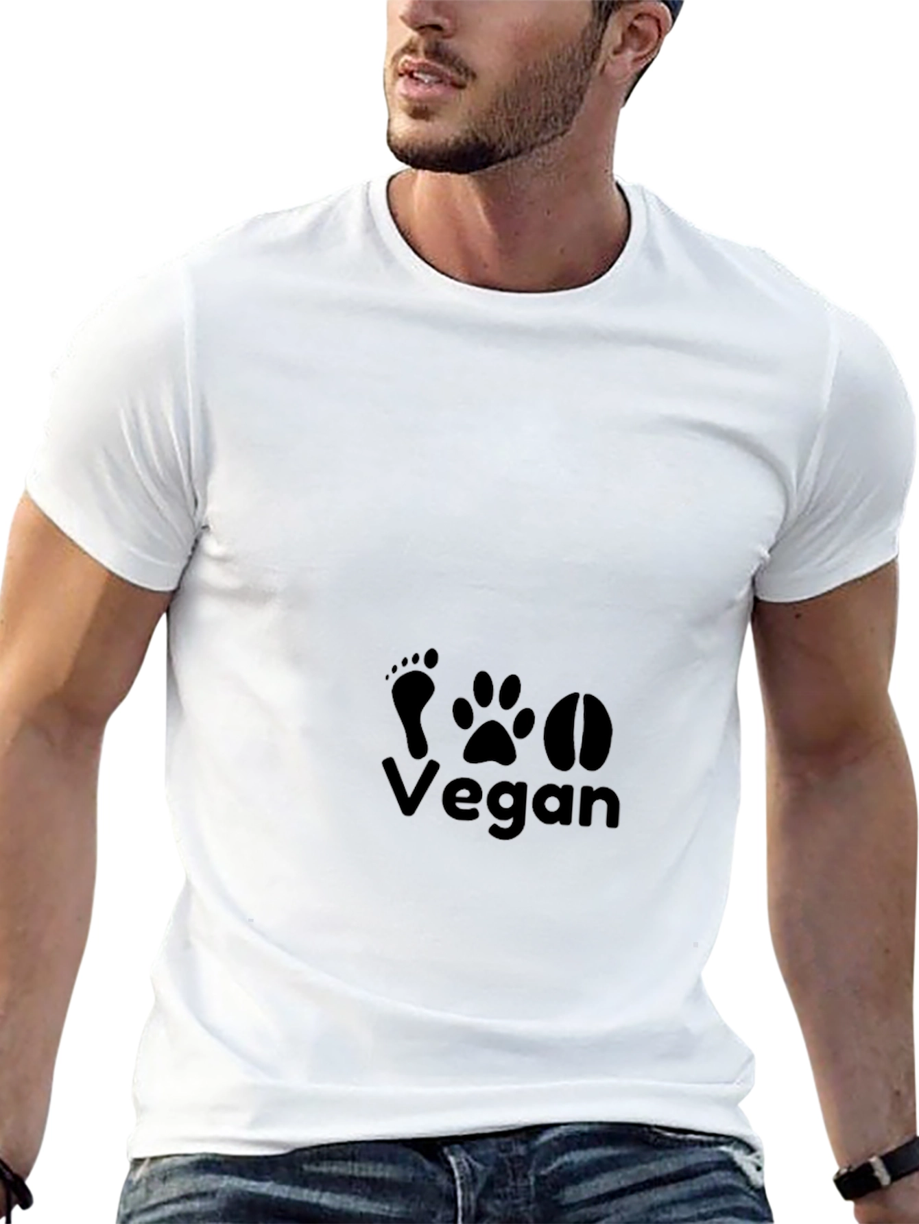 Vegan T-Shirt with Footprint Graphics - Unisex Black Tee