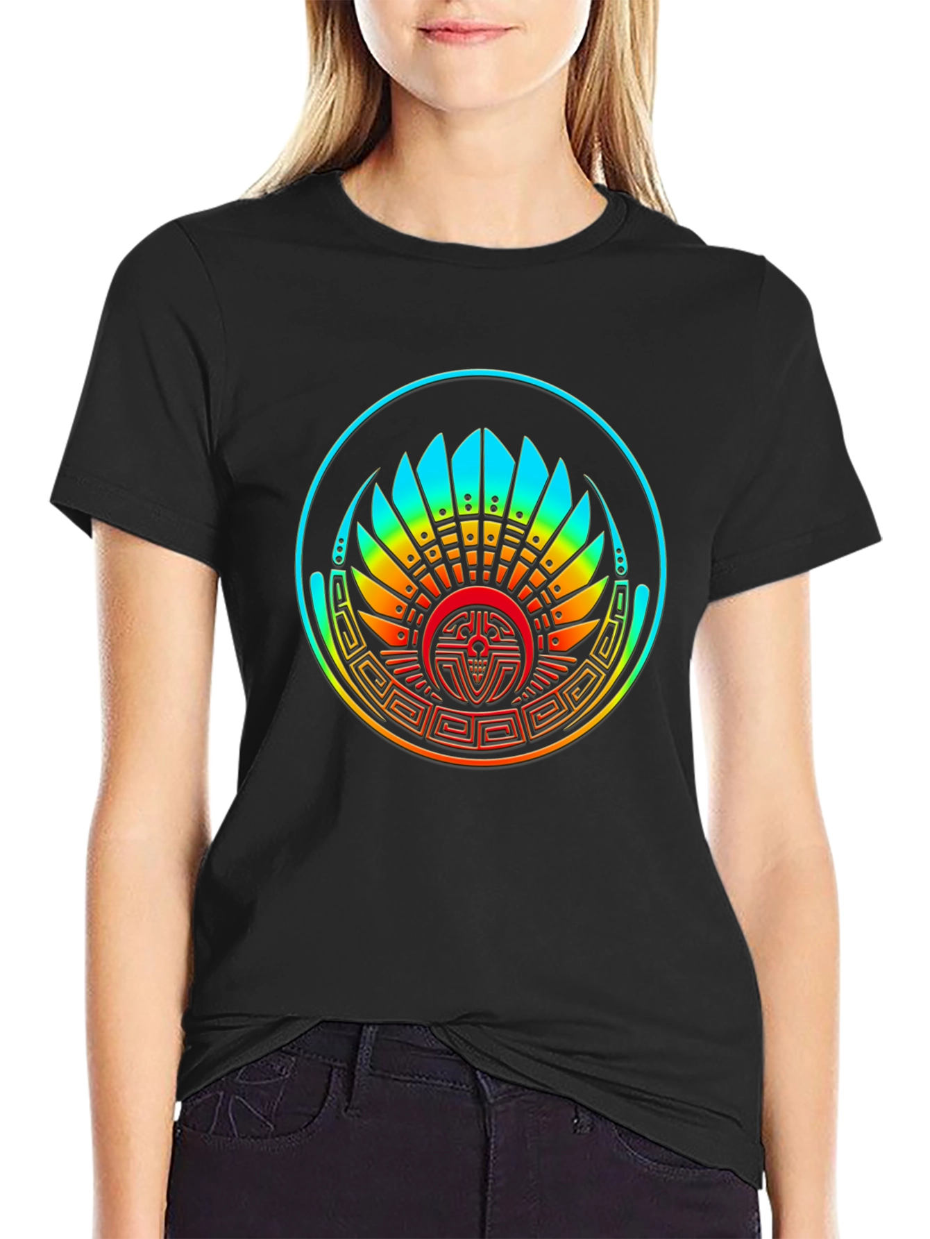 Aztec Headdress Graphic Black T-Shirt