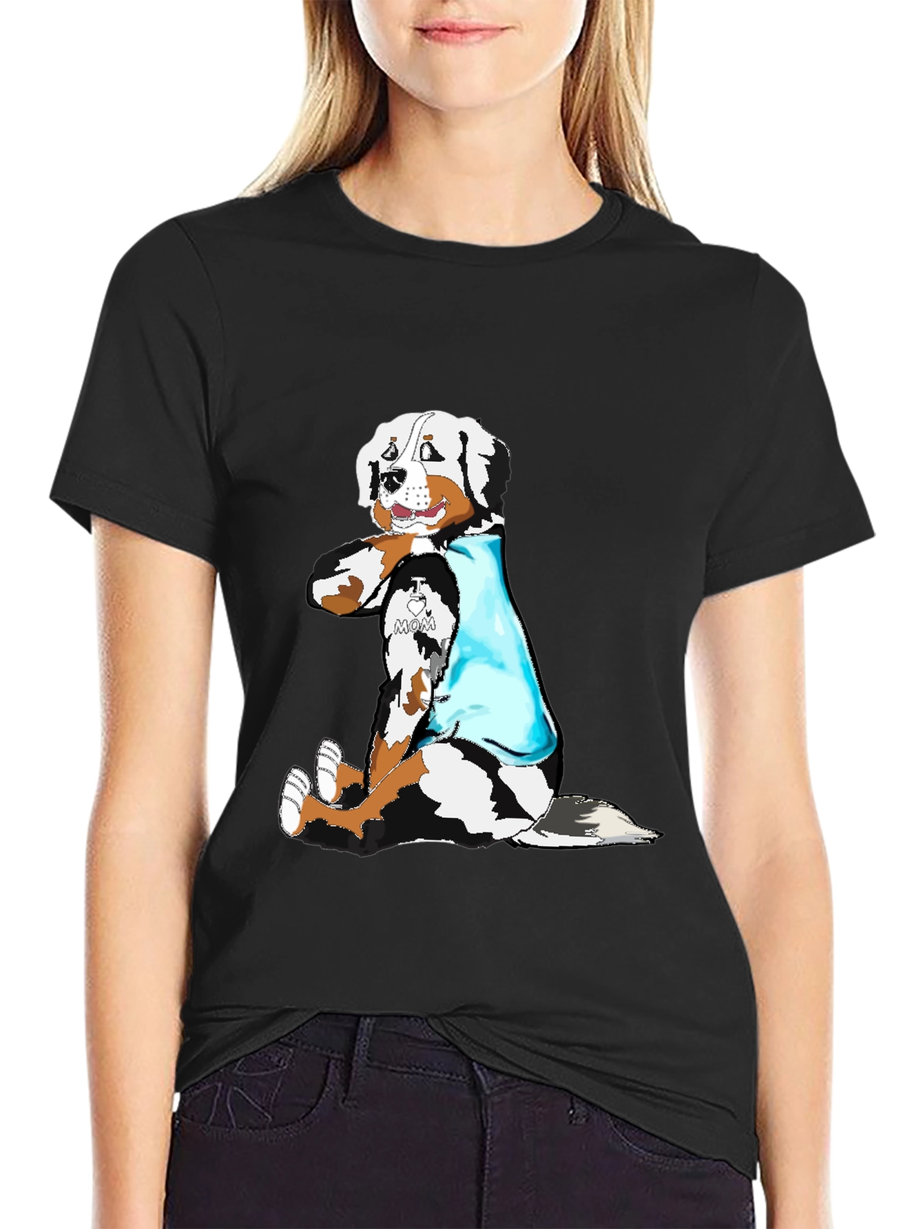I Love Mom Dog Graphic Black T-Shirt