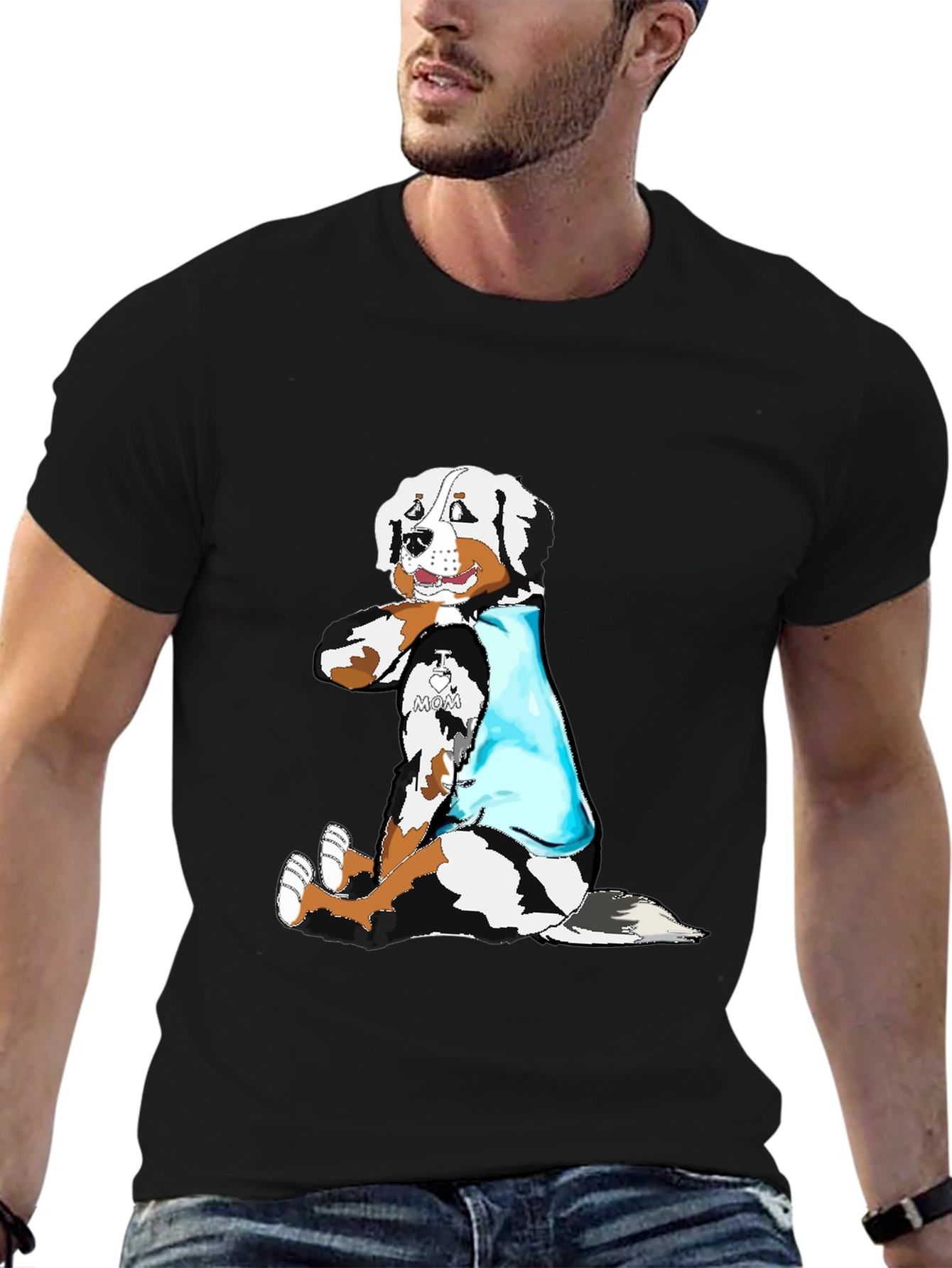 I Love Mom Dog Graphic Black T-Shirt