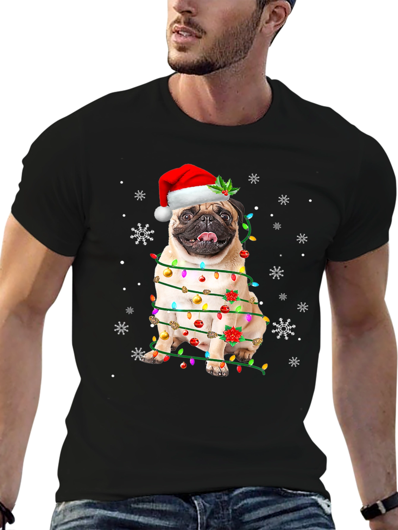 Festive Pug Christmas Lights T-Shirt