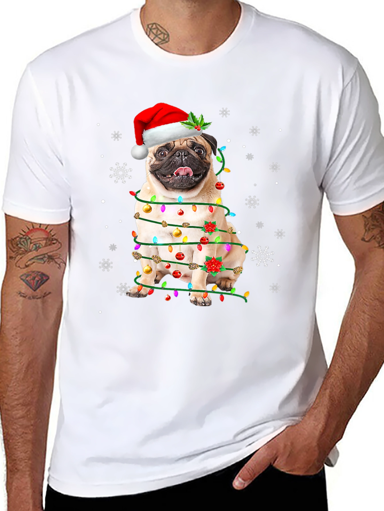 Festive Pug Christmas Lights T-Shirt
