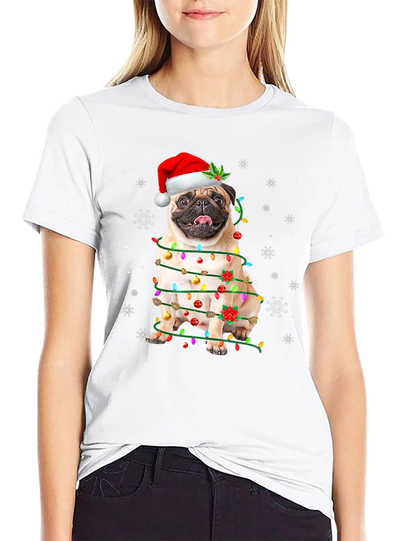 Festive Pug Christmas Lights T-Shirt