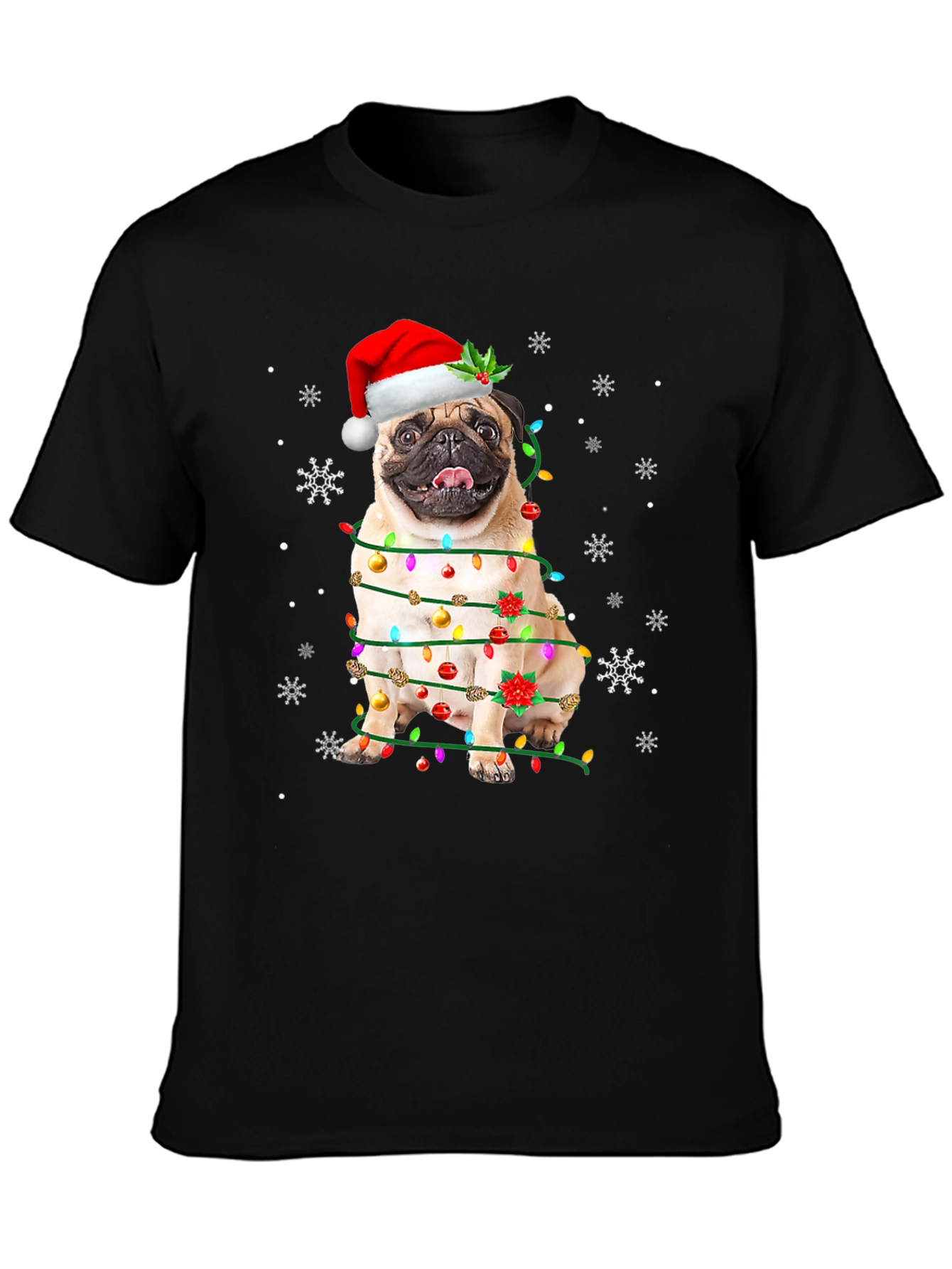 Festive Pug Christmas Lights T-Shirt