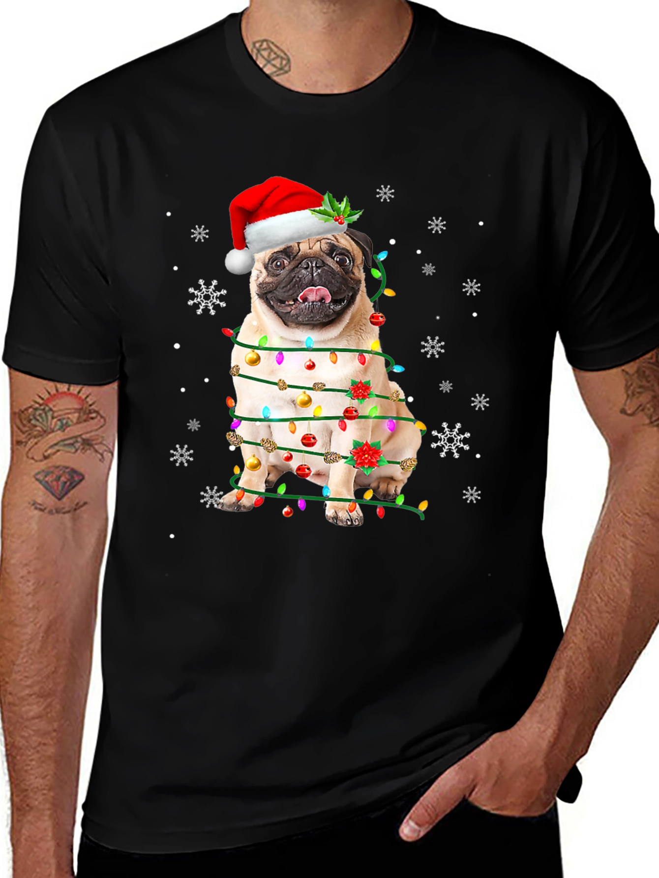 Festive Pug Christmas Lights T-Shirt