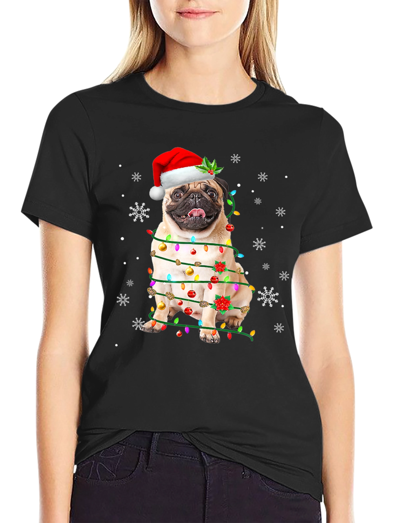 Festive Pug Christmas Lights T-Shirt