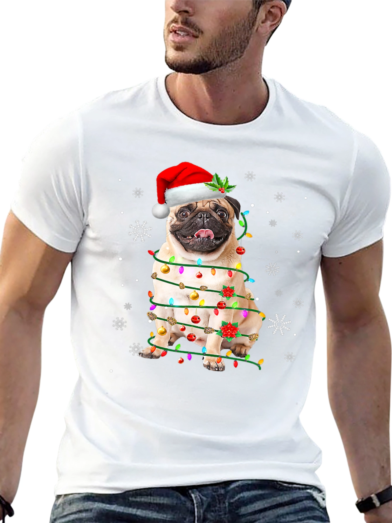 Festive Pug Christmas Lights T-Shirt