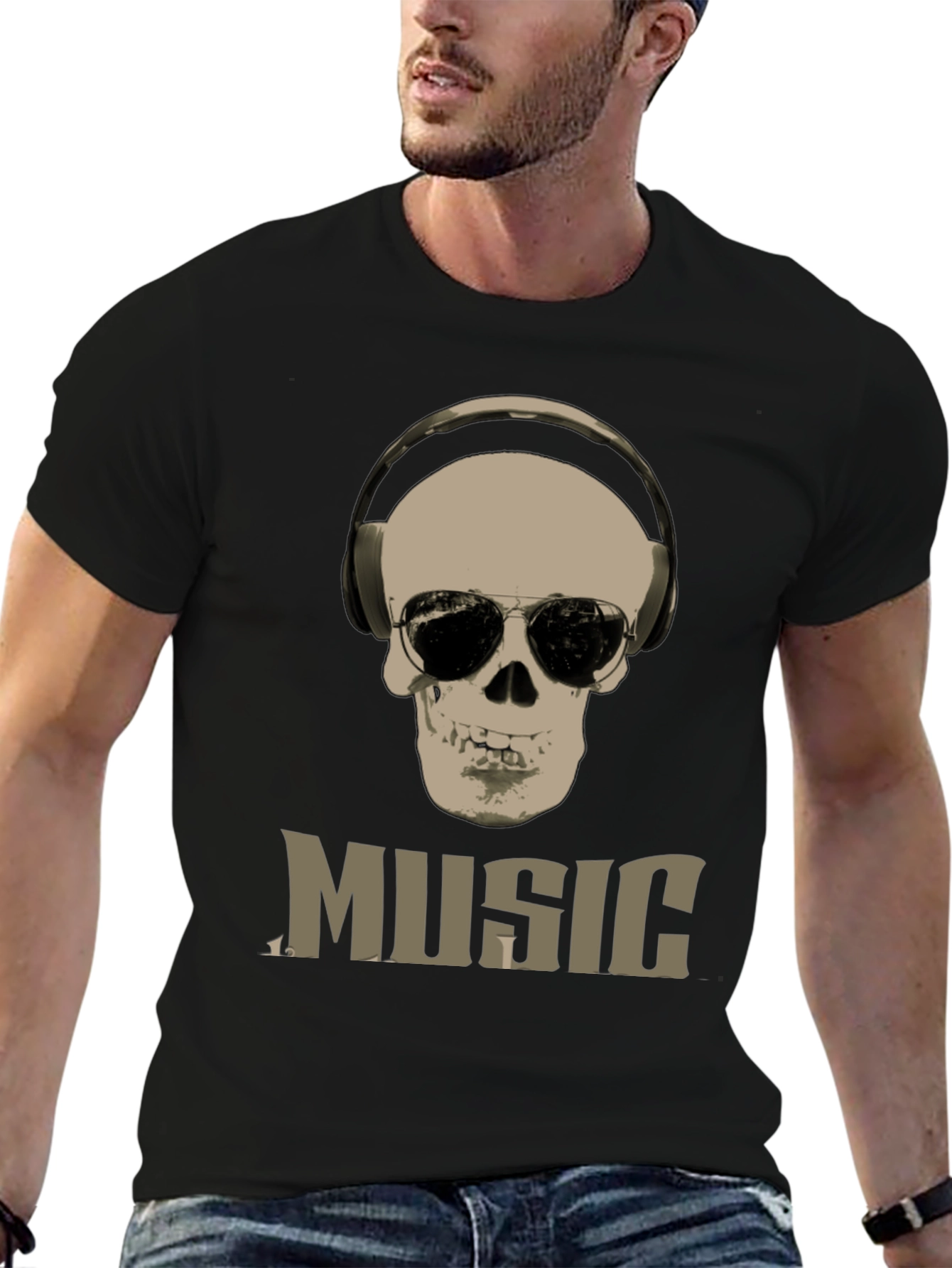 Skull Music Graphic T-Shirt - Cool DJ Style Tee