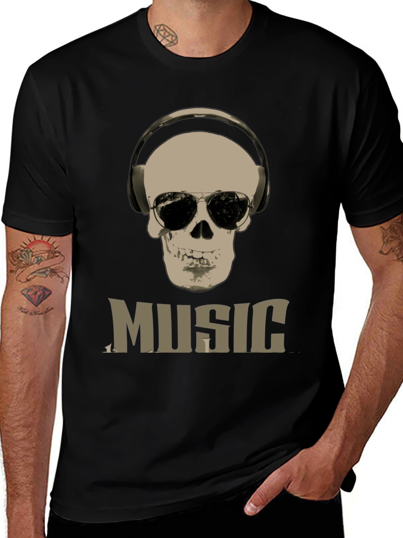 Skull Music Graphic T-Shirt - Cool DJ Style Tee