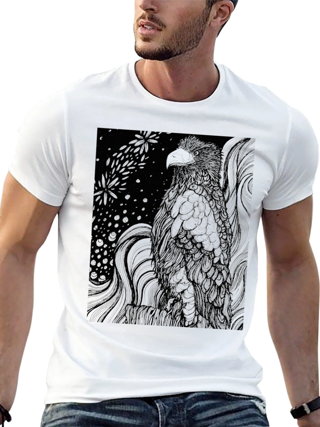 Graphic Eagle Print Black T-Shirt