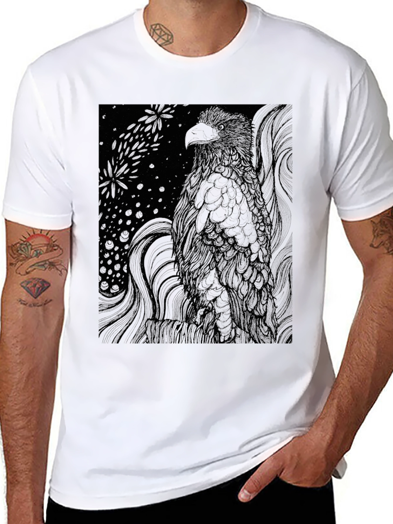 Graphic Eagle Print Black T-Shirt