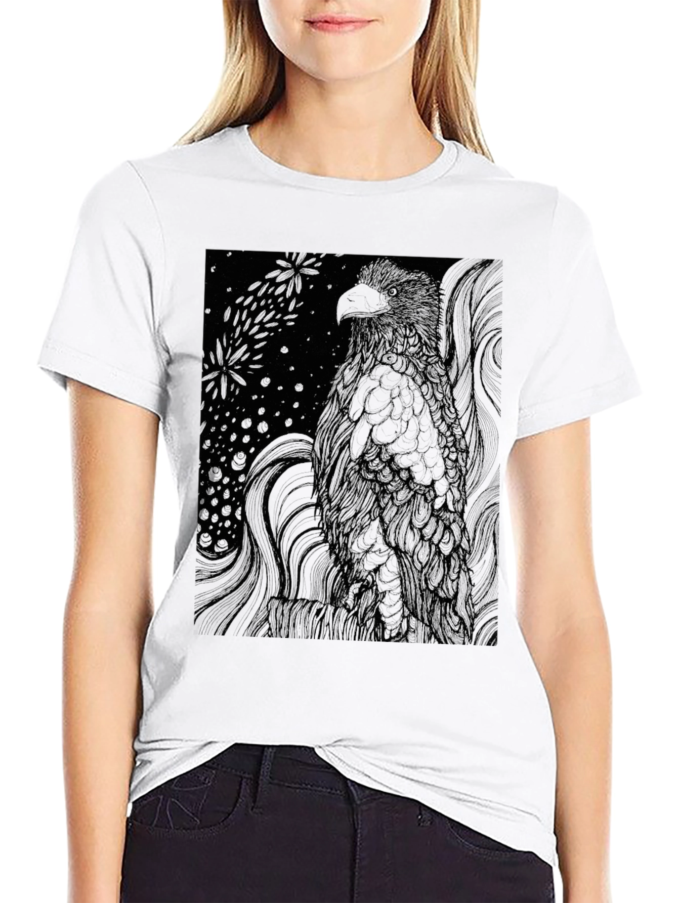 Graphic Eagle Print Black T-Shirt