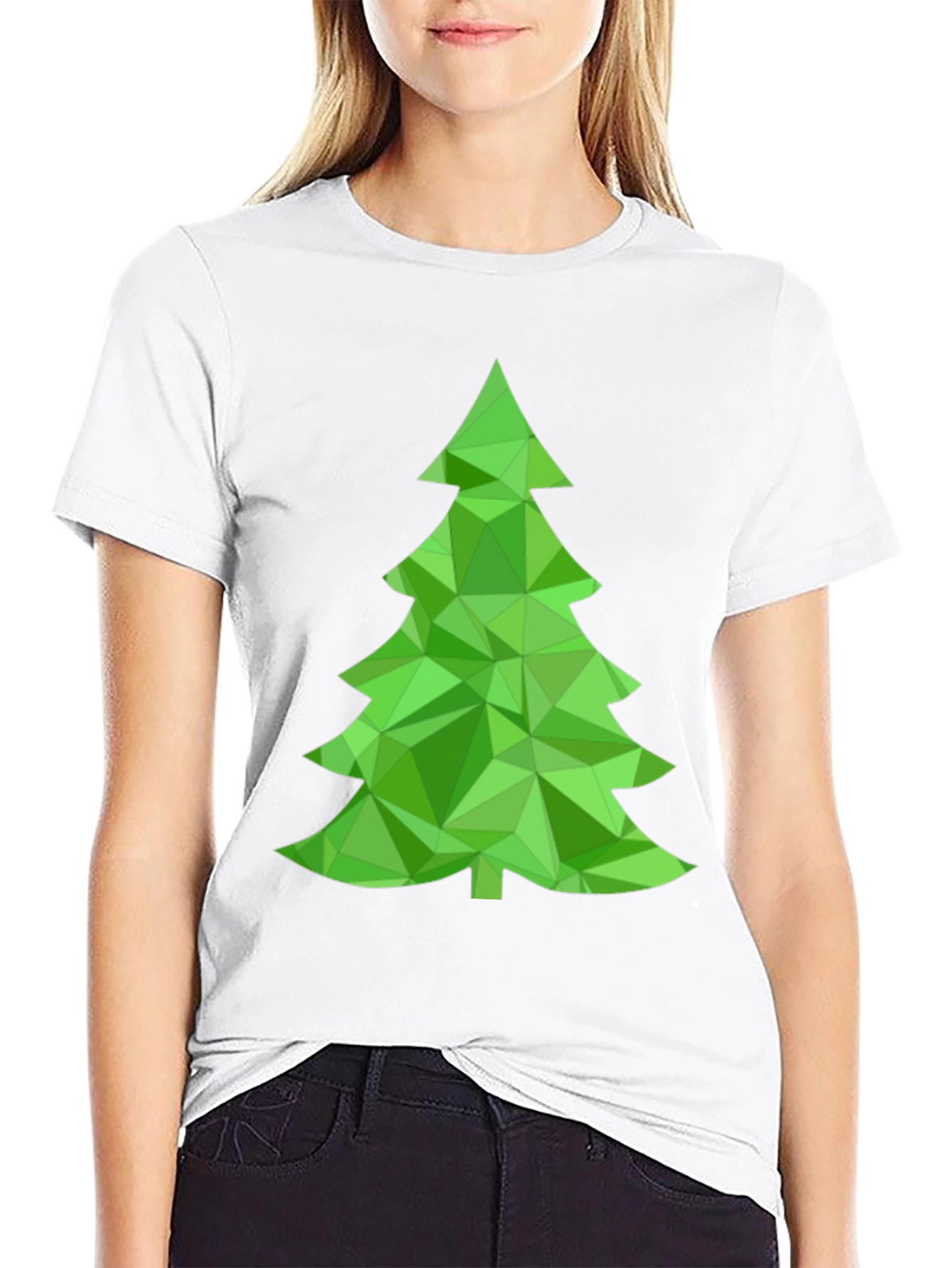 Geometric Christmas Tree Graphic Tee - Holiday Style