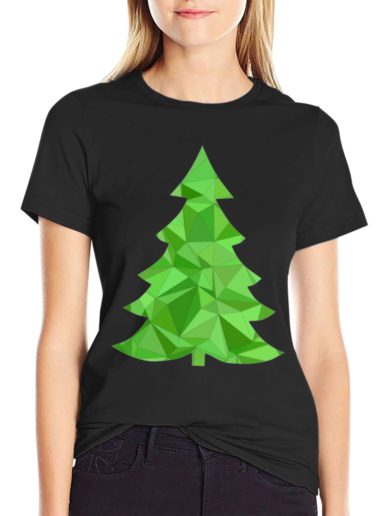 Geometric Christmas Tree Graphic Tee - Holiday Style