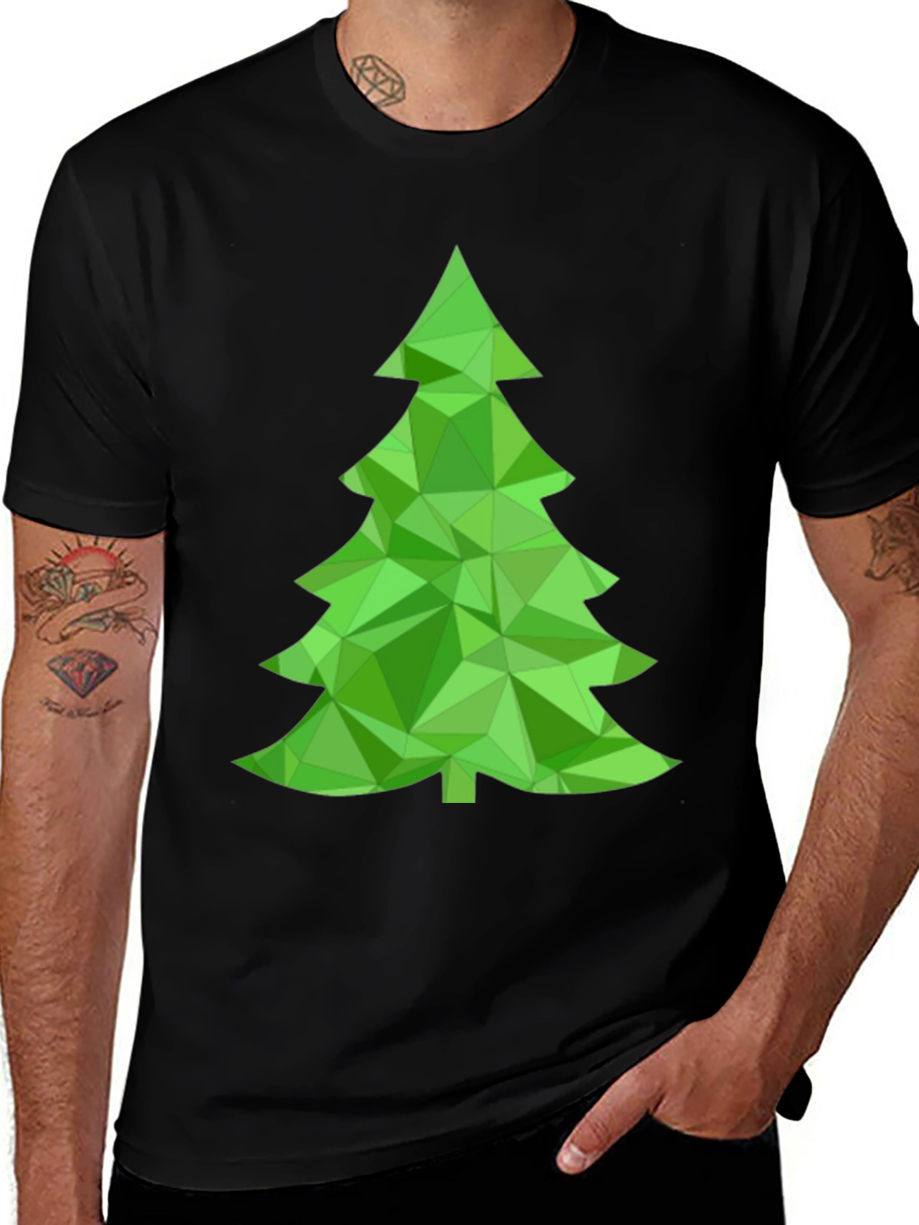 Geometric Christmas Tree Graphic Tee - Holiday Style