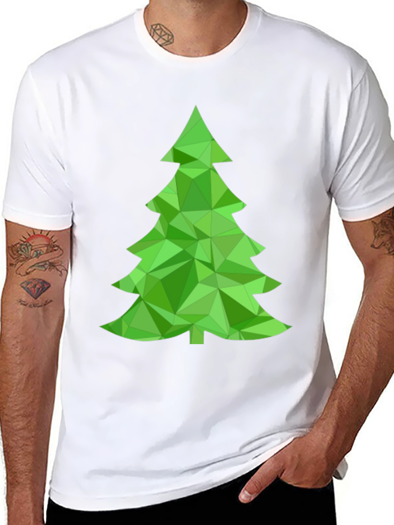 Geometric Christmas Tree Graphic Tee - Holiday Style