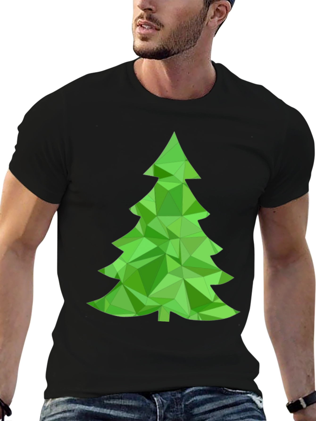 Geometric Christmas Tree Graphic Tee - Holiday Style
