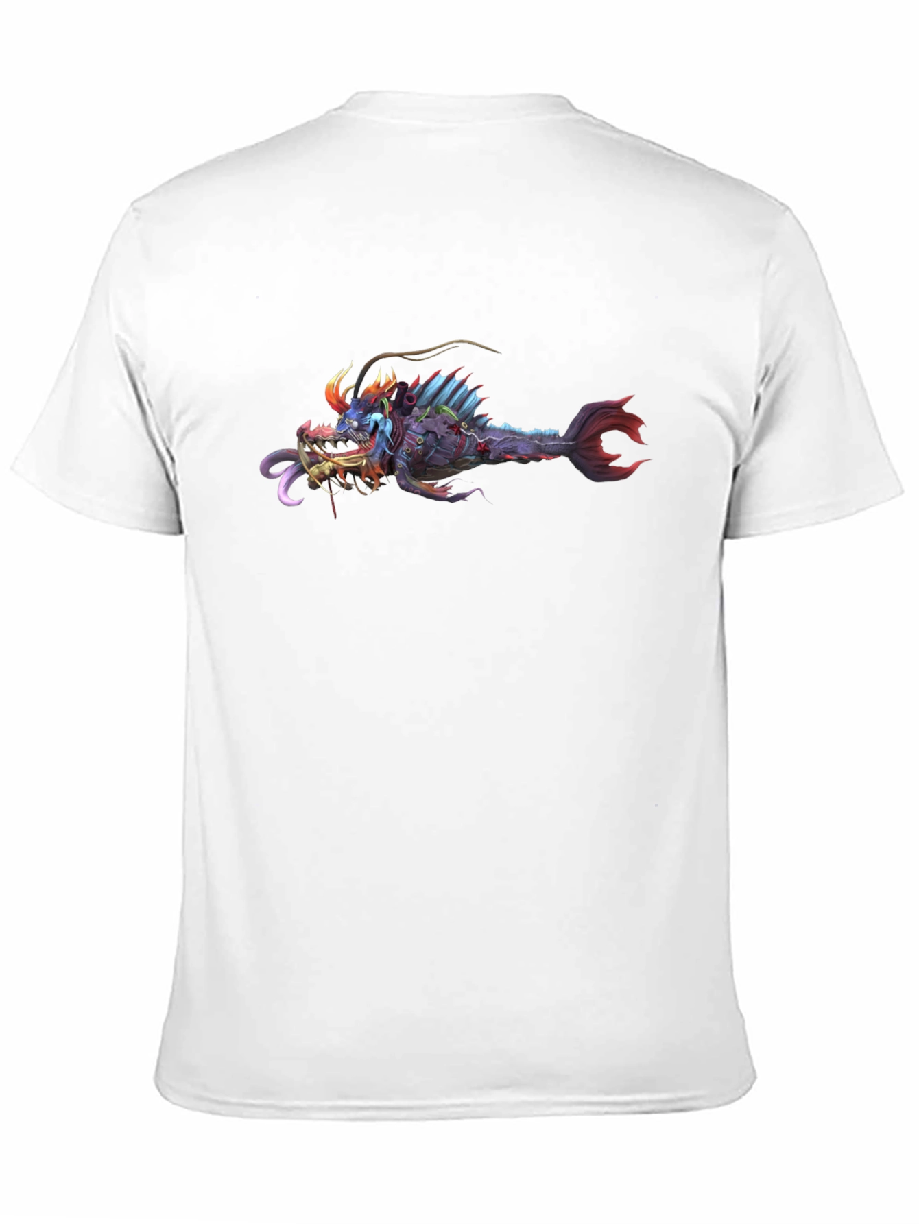 Black T-Shirt with Graphic Monster Fish Print