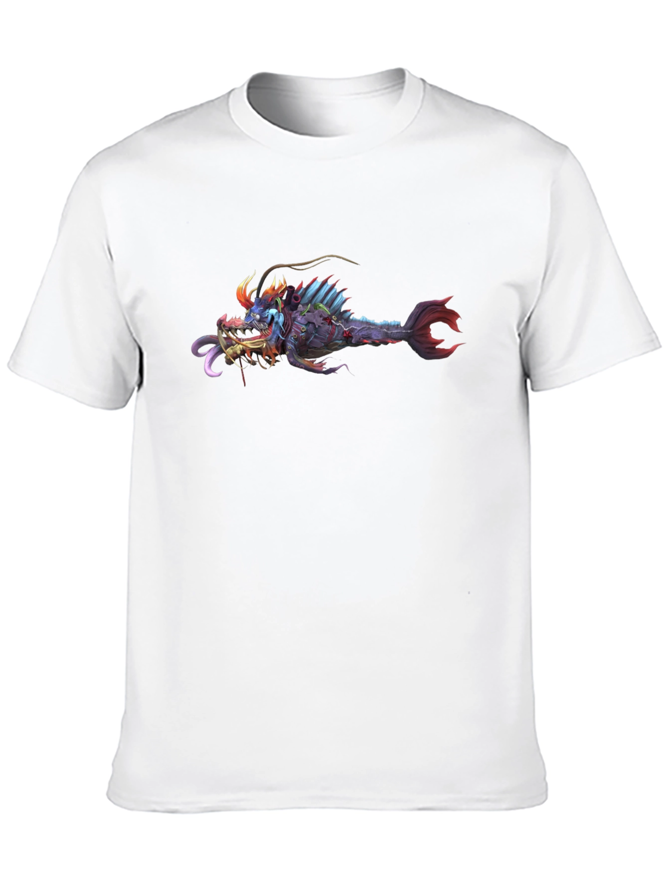 Black T-Shirt with Graphic Monster Fish Print