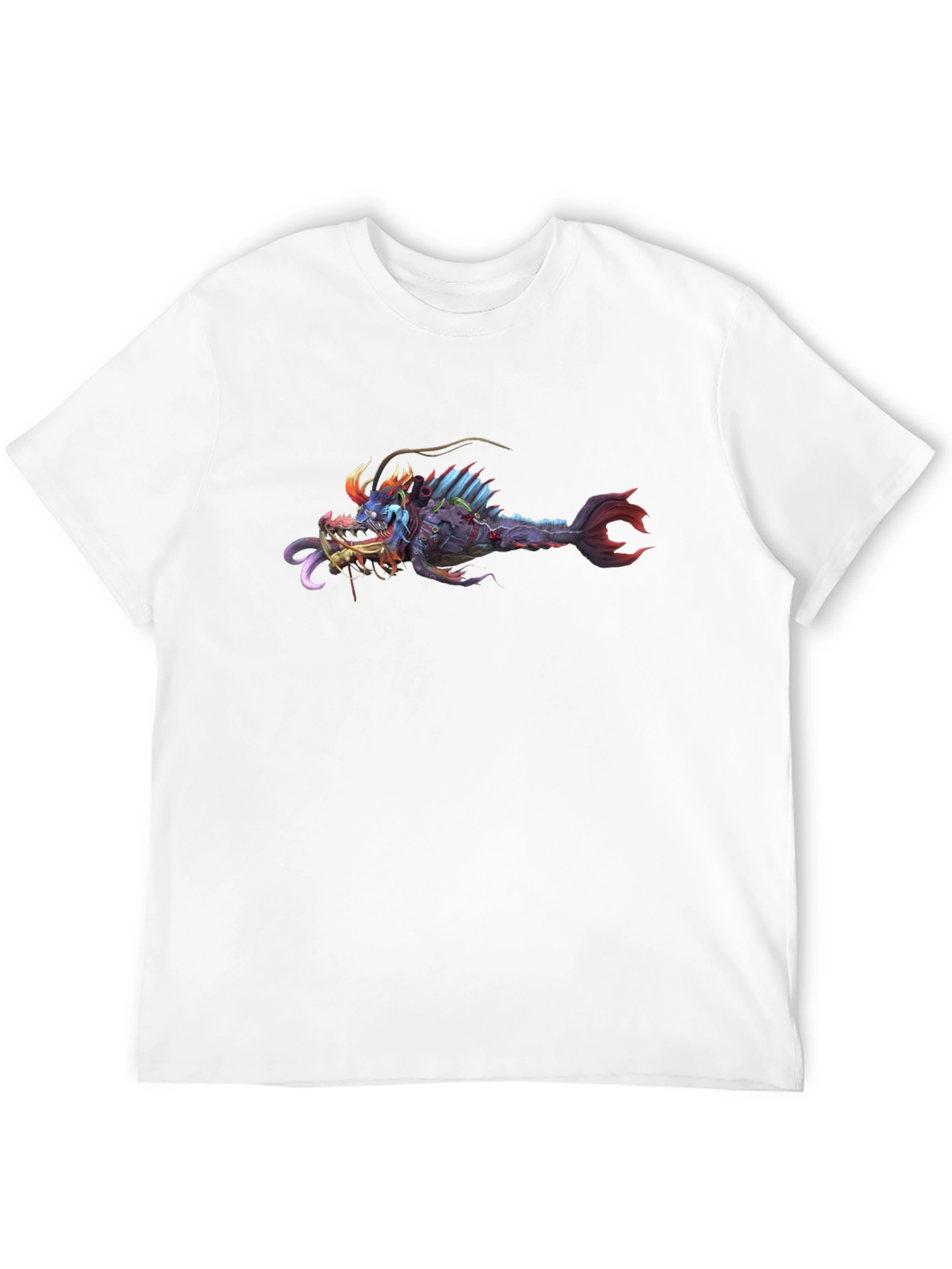 Black T-Shirt with Graphic Monster Fish Print