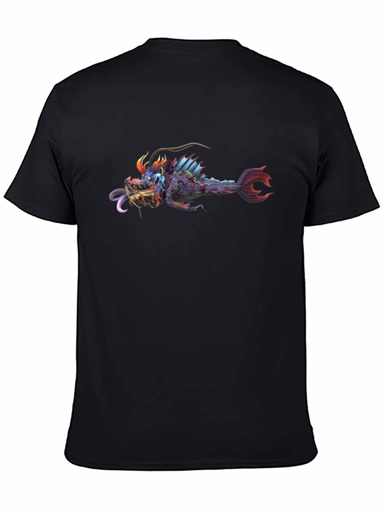 Black T-Shirt with Graphic Monster Fish Print