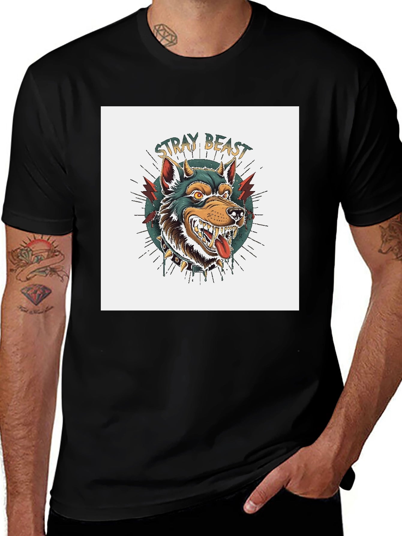 Stray Beast Graphic Tee - Black Cotton