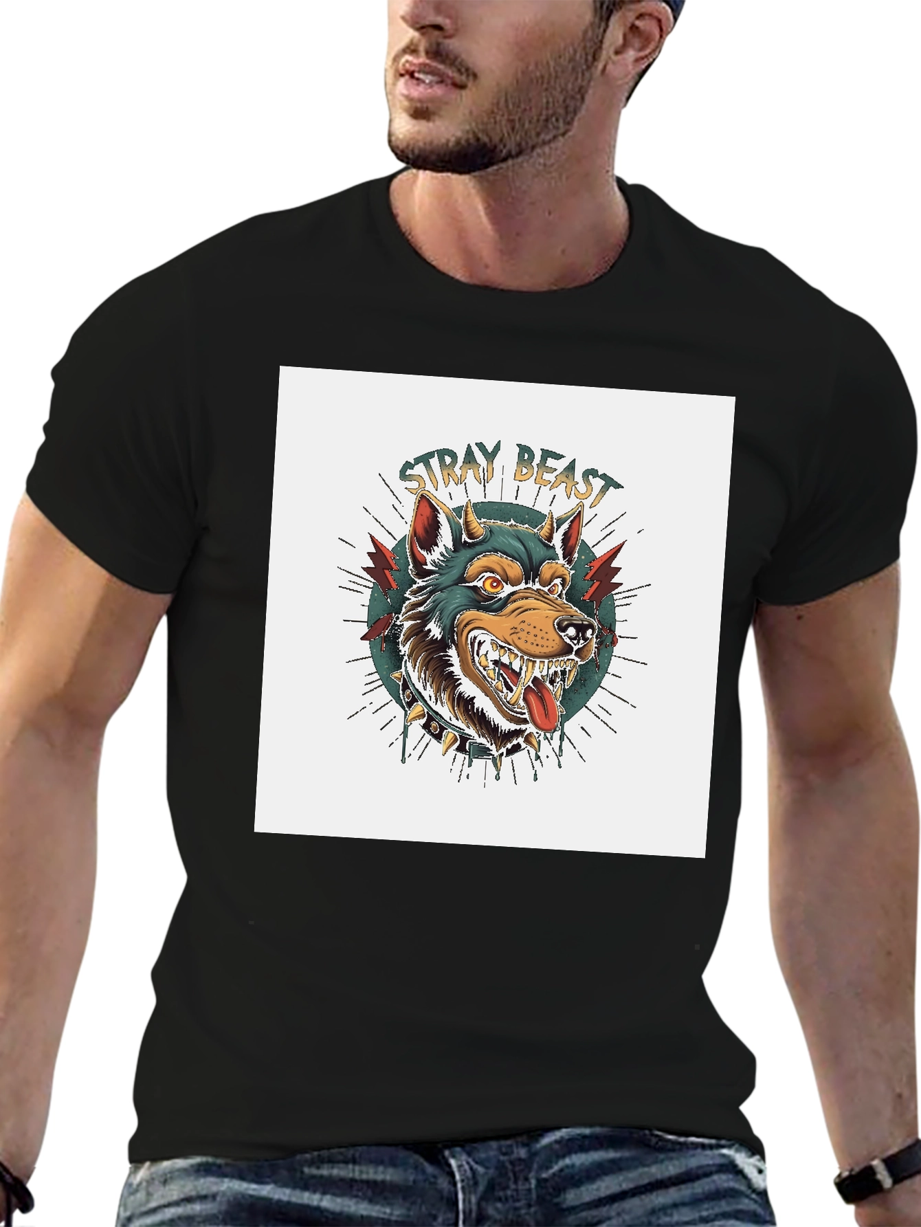 Stray Beast Graphic Tee - Black Cotton