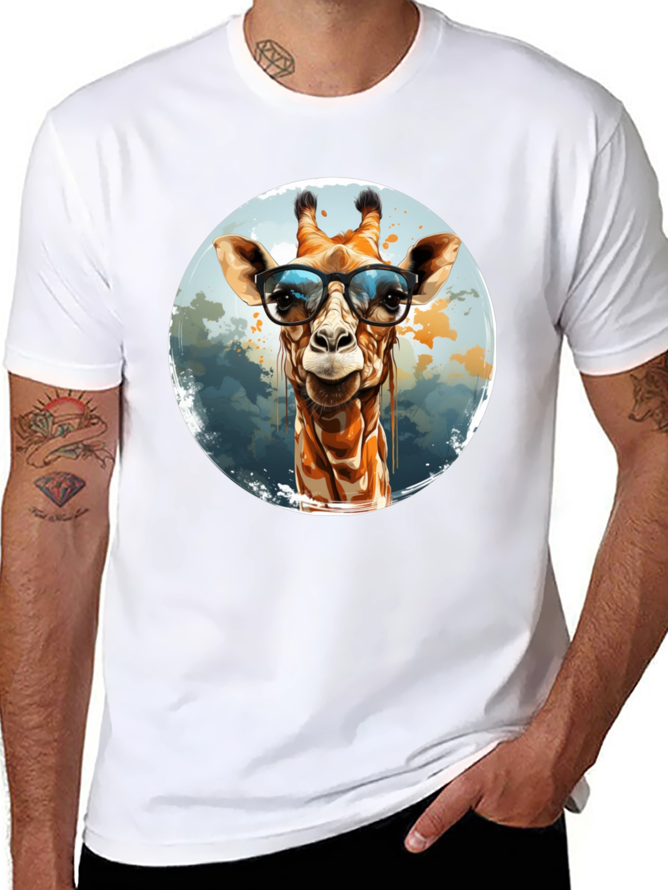 Giraffe with Glasses Graphic Tee