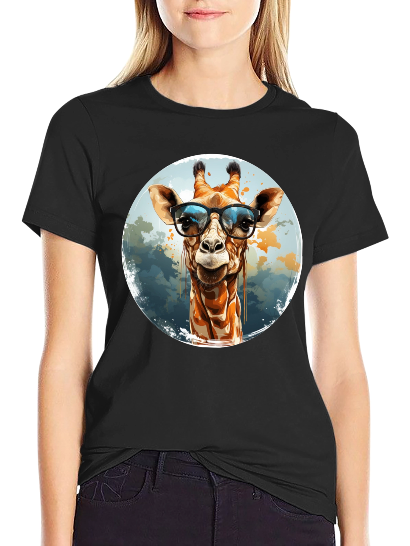 Giraffe with Glasses Graphic Tee