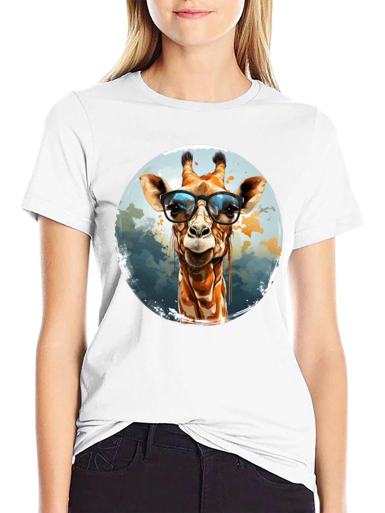 Giraffe with Glasses Graphic Tee