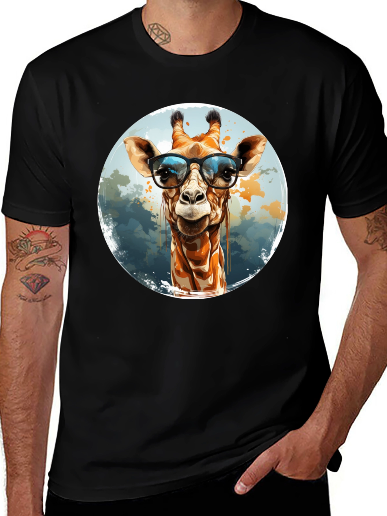 Giraffe with Glasses Graphic Tee