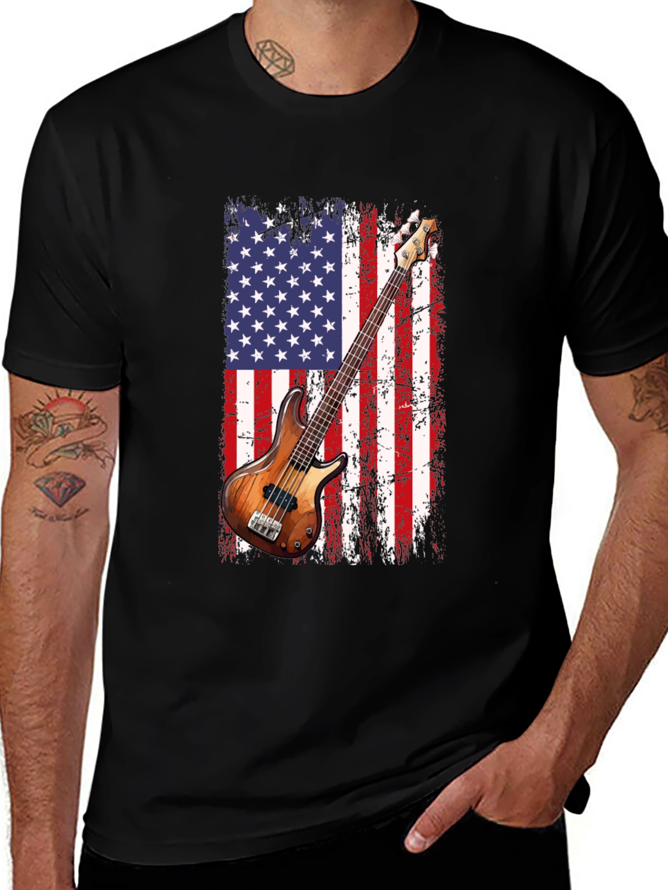 USA Flag Bass Guitar T-Shirt